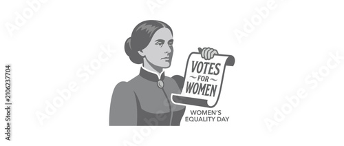 Suffragette Woman Holding Votes for Women Banner