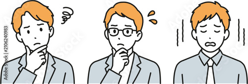 Obraz na płótnie Illustration set of a young businessman experiencing confusion anxiety and shock