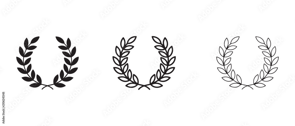 Obraz premium Elegant laurel wreath designs in various line styles for awards badges logos and decorative graphics