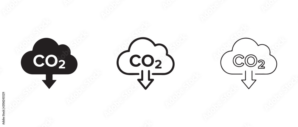 Obraz premium carbon dioxide emissions reduction and absorption in cloud icons with downward arrows