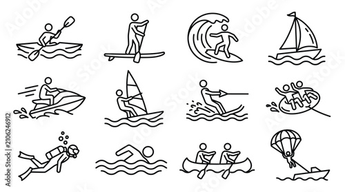 Minimalist Water Sports Vector Icons Set