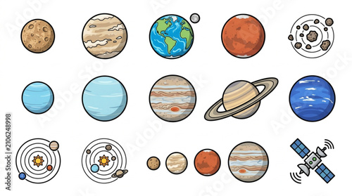 Fotografía Colorful illustration of planets and space objects.