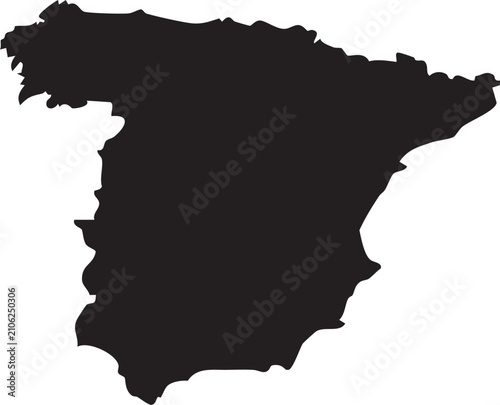Solid black silhouette map of spain on a plain white background