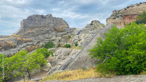 Принти на полотні Metal stairways cross the rocky Uplistsikhe complex in Georgia, providing visito
