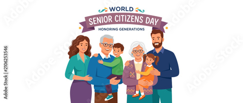 Multi-generational family celebrating senior citizens day