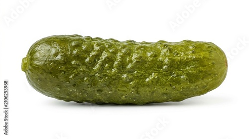 A single fresh green pickle cucumber isolated on a white background for food and cooking project photography