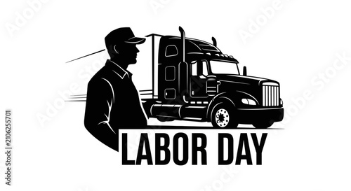Celebrating labor day with a silhouette of a truck driver and large semi truck in a bold black with symbolizing labor transportation Labor Day celebrations