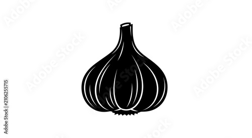Black garlic bulb illustration isolated on white background minimalist silhouette of spice vegetable culinary ingredient icon with agriculture