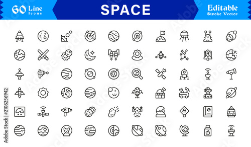 Obraz na plátne Modern Space Exploration Line Icon Set, Minimal, Clean, and Professionally Desig