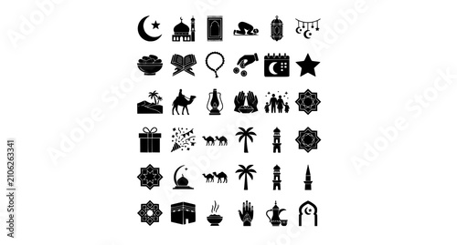 Photography Islamic Ramadan Eid Black Silhouette Glyph Vector Collection