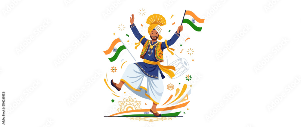 Fototapeta premium Man in Traditional Attire Dancing with National Flags
