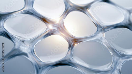 Gentle light beam passing through a network of clear glass-like cells