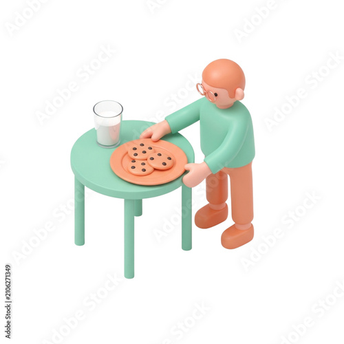 Man standing at a table with cookies and a glass of milk