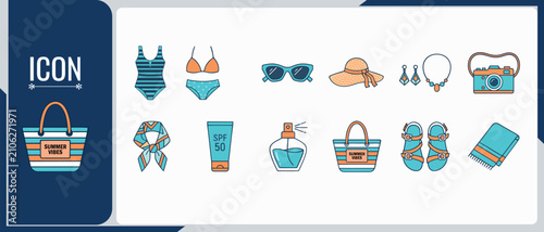 Set of beach vacation and summer holiday icons vector illustration with vacation, swimsuit
