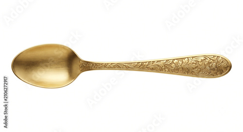 Ornate golden spoon isolated on transparent background studio lighting