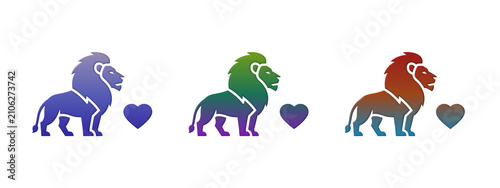 Photography Colorful lion icons with heart shapes set