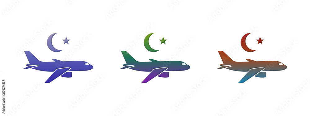 Obraz premium Colorful airplane icons with moon and star symbols