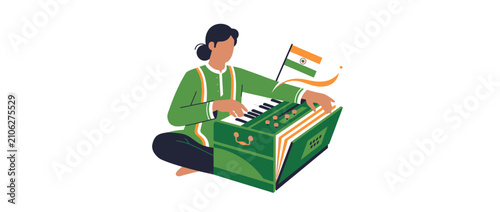 Person Playing Harmonium with National Flag