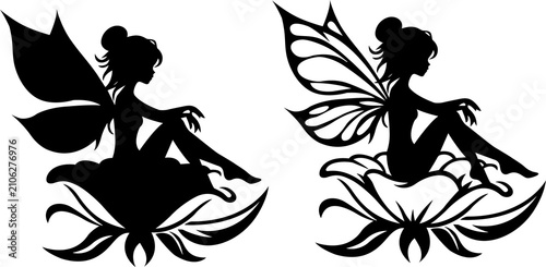 Elegant fairy silhouettes two designs for magical artwork and crafts