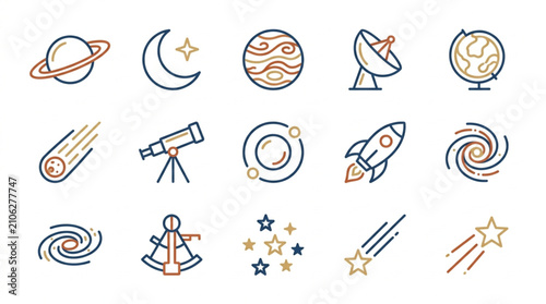 Fotografía Colorful Space and Astronomy Icon Collection.