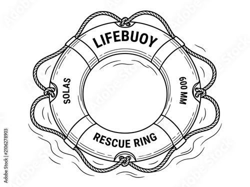 Hand drawn lifebuoy rescue ring safety equipment sketch.