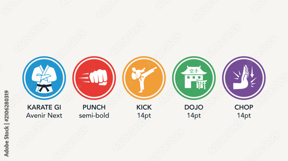 Fototapeta premium Karate Martial Arts Icon Set with Action Poses