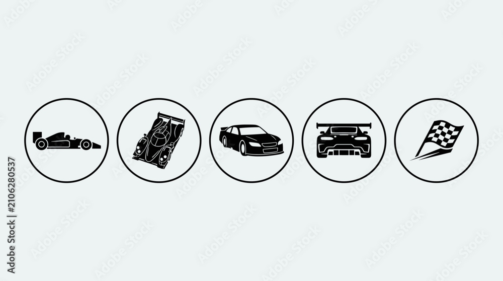 Obraz premium Set of racing car and checkered flag icons