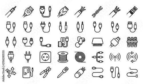 Konstfotografi Network and Electrical Cable Editable Stroke Outline Icon Collection Featuring E