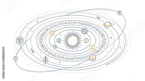 Konstfotografi Detailed astronomical diagram of the solar system orbits.