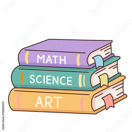 Slika na platnu The three books include a science book, a mathematics book, and an art book