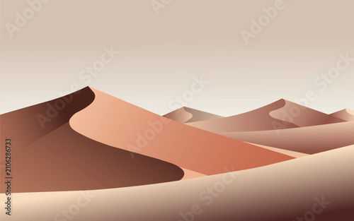 Minimalist desert landscape with sand dunes under a soft light background.