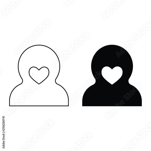 Heart user avatar icons showing love and romance in outline solid style.
