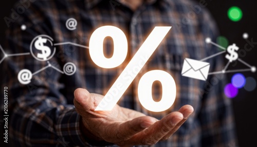 Businessperson Holding Glowing Percentage Sign Icon