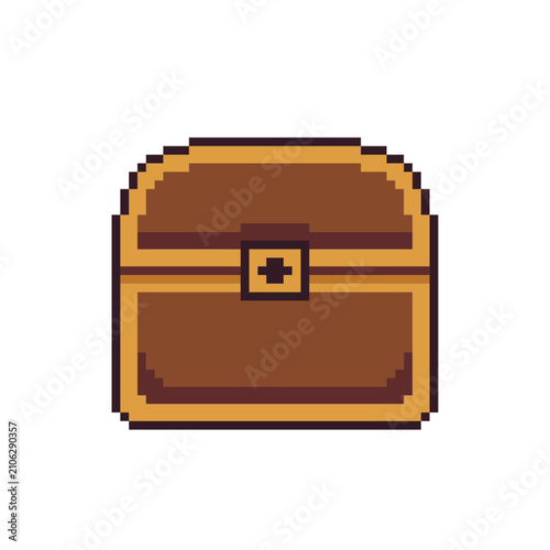 Leather Treasure Chest in Brown, Pixel Art Icon, Isolated