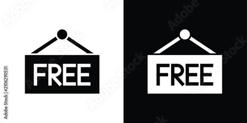 Fotografie Minimalist free sign vector icon featuring a hanging shop sign with the word FRE