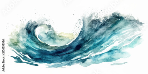 Cuadro en lienzo Blue Water Splash with Bubbles and Ripples Isolated on White Background Clean Fr