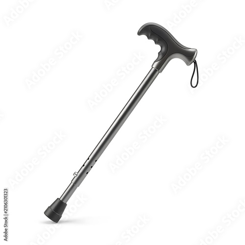 Walking cane for elderly support. Medical mobility aid for senior assistance.