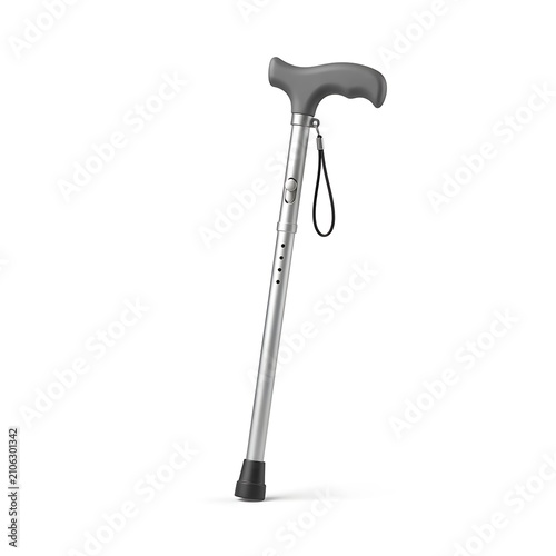 Adjustable walking cane for elderly support. Medical mobility aid for seniors and physical rehabilitation.