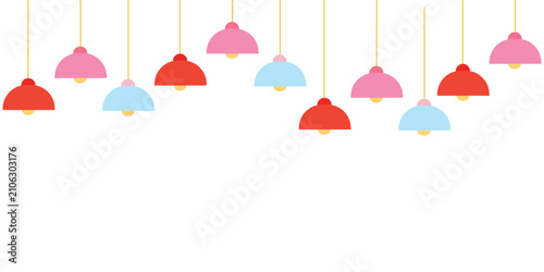 Konstfotografi Colorful hanging lamps illustration set of modern pendant lights in red, pink, a