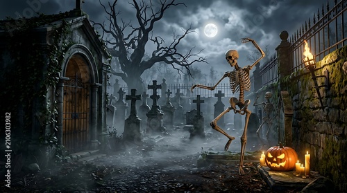 halloween pumpkin in the graveyard