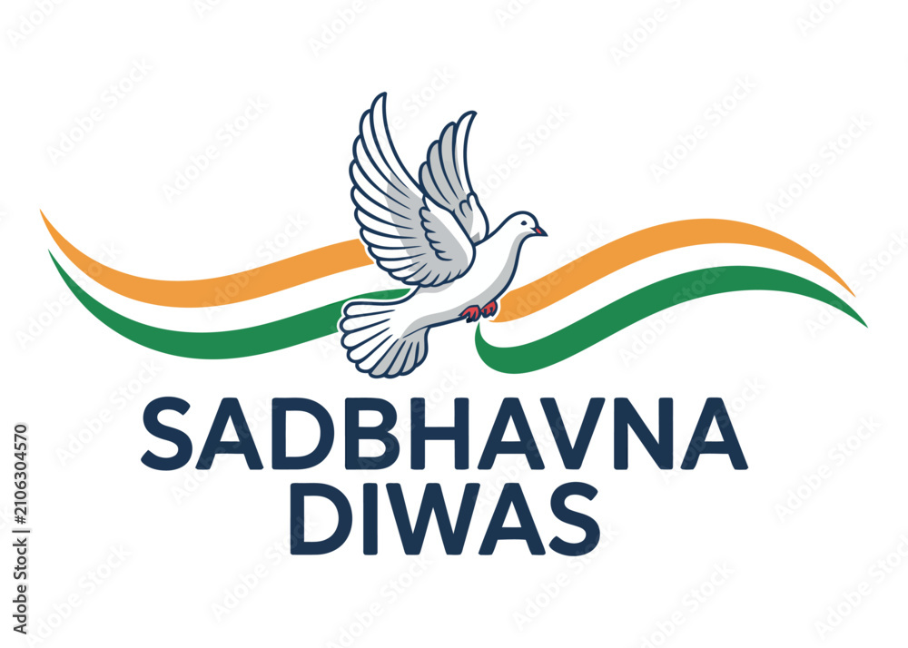 Fototapeta premium Sadbhavana Diwas Vector Illustration with White Dove and Indian Tricolor