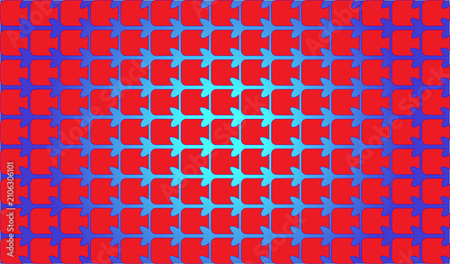 Bild auf Leinwand A vibrant abstract pattern of red, blue, and cyan colors creating a mesmerizing