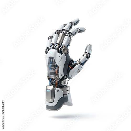 3D robotic prosthetic hand icon. Futuristic mechanical arm for medical technology.