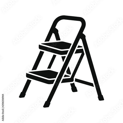 Black silhouette of a twostep stepladder on a white background.