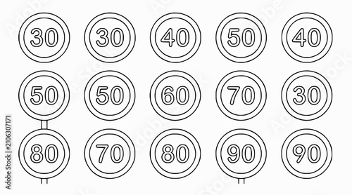 Speed Limit Signs Collection: Various Numbers, Circular Road Signs