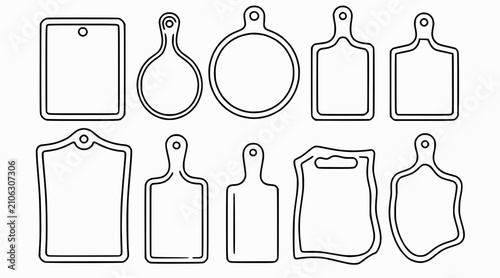 Variety of Cutting Boards, Kitchen Utensils, Vector Graphics, Line Art