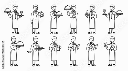 Waiter Set: Illustrations of Service and Dining Actions