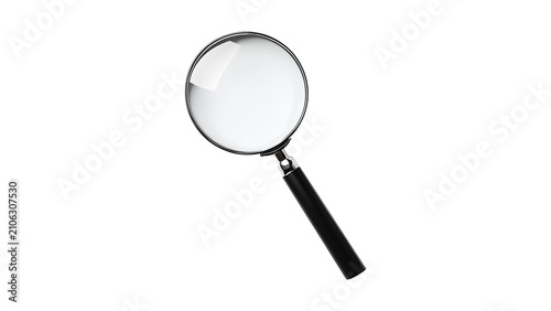 Realistic classic magnifying glass icon isolated on white background, chrome metal magnifier for search concept