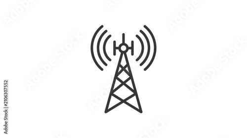 Radio tower signal antenna minimalist line vector icon for telecommunications and wireless network connectivity
