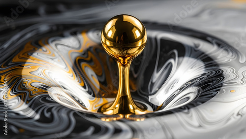 Golden Sphere Droplet in Swirling Liquid Abstract